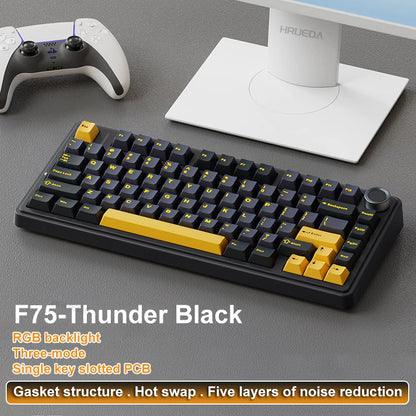 Teclado Mecânico Gamer AULA F75 75% RGB Tri-Mode 2.4G Bluetooth USB