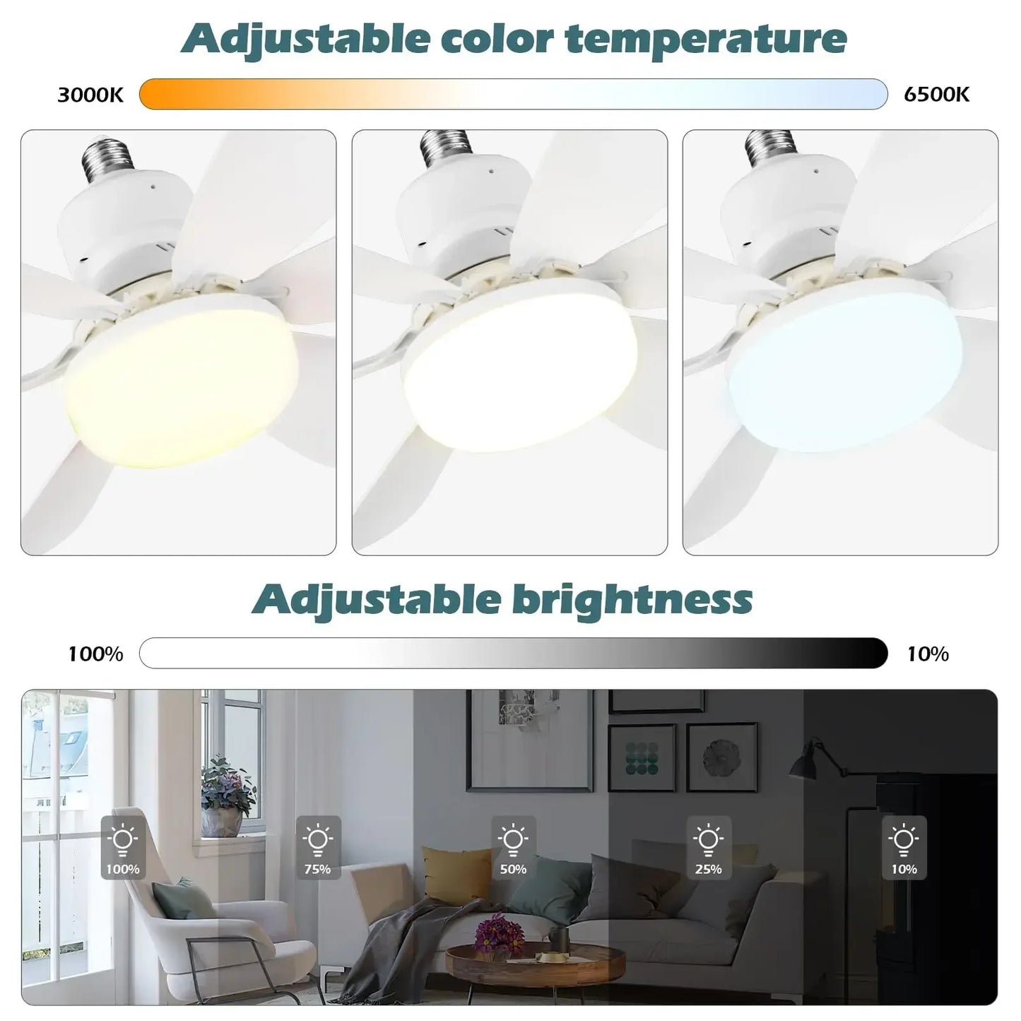 Lâmpada Ventilador de Teto LED 40W Bivolt E27 Dimerizável com Controle Remoto