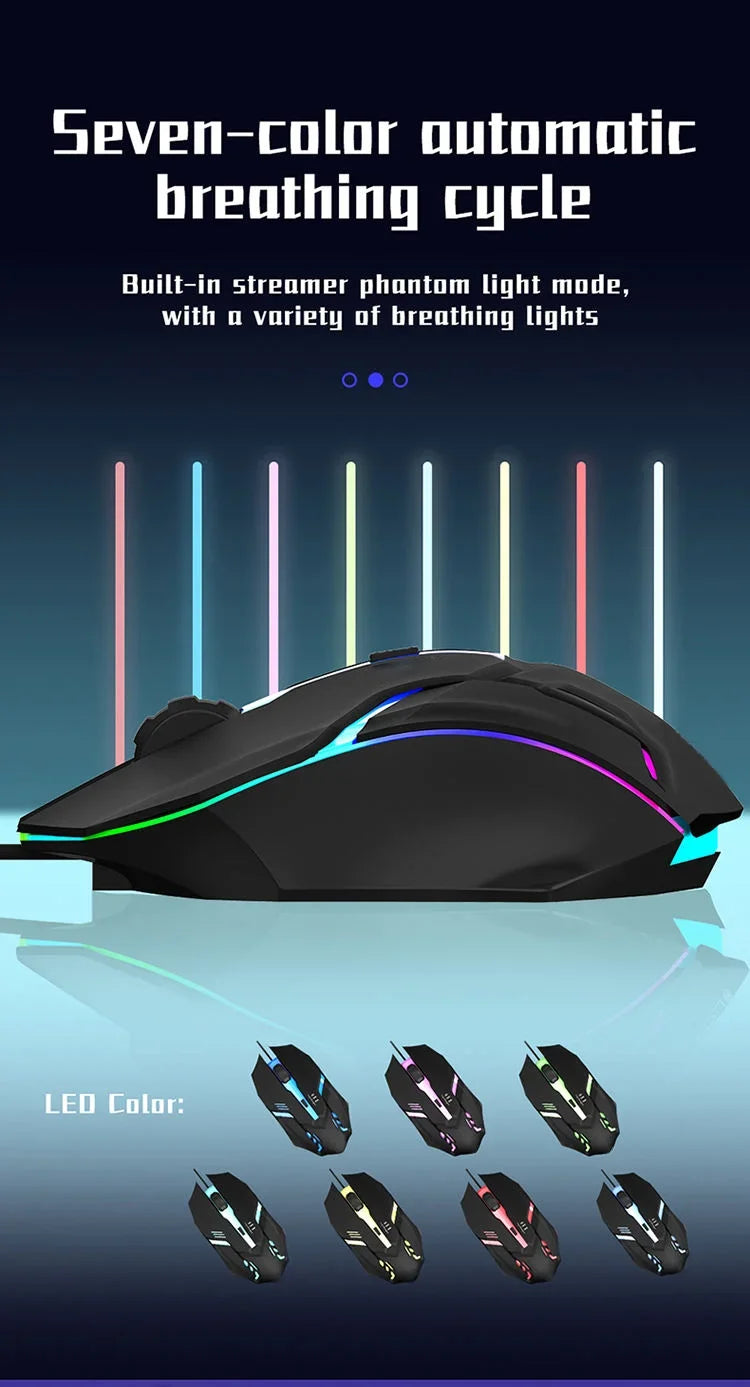 Mouse Gamer Ergonômico USB com RGB — 1600 DPI