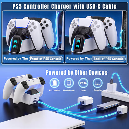 Base Carregadora para 2 Controles PS5 DualSense e Edge com LED RGB