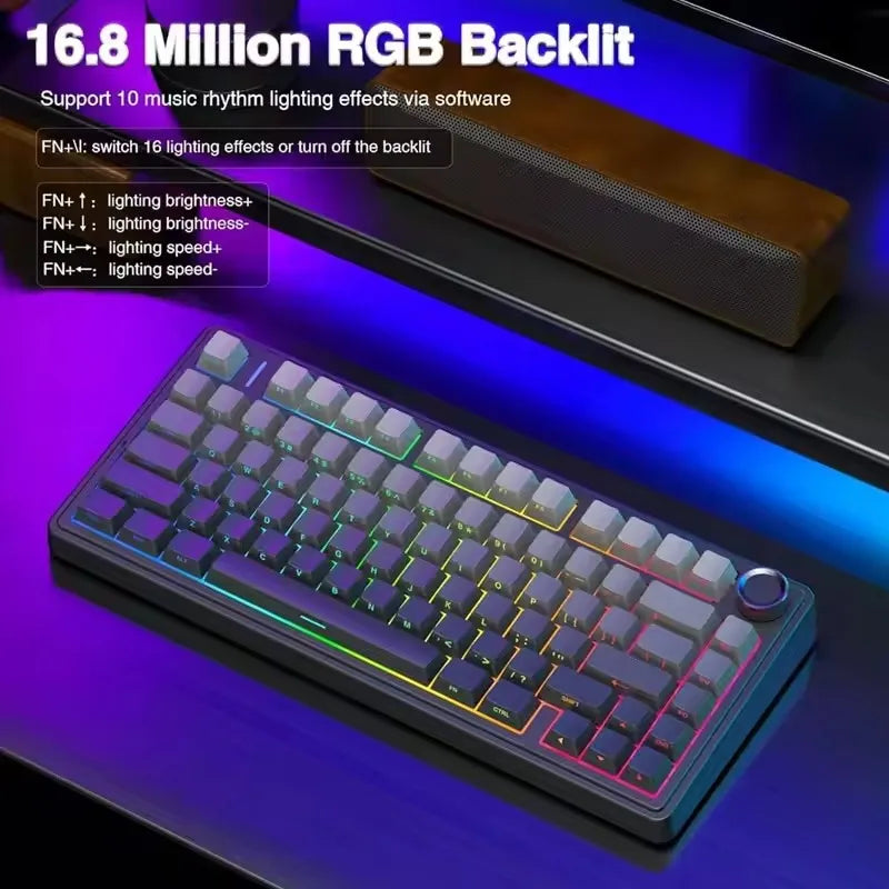 Teclado Mecânico Gamer AULA F75 75% RGB Tri-Mode 2.4G Bluetooth USB