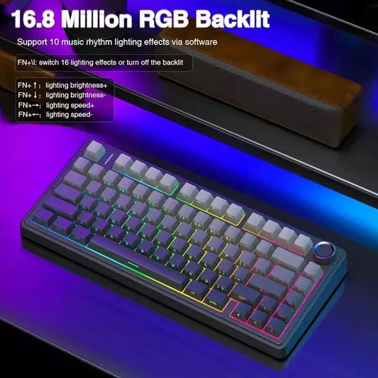 Teclado Mecânico Gamer AULA F75 75% RGB Tri-Mode 2.4G Bluetooth USB