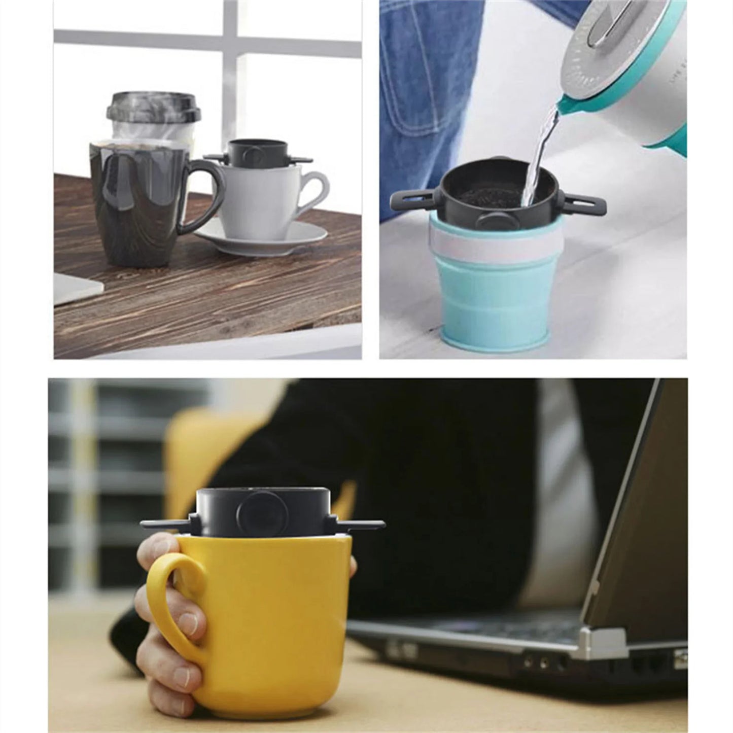 Kit Cafeteira Portátil Pour Over com Filtro Retrátil Inox e Caneca