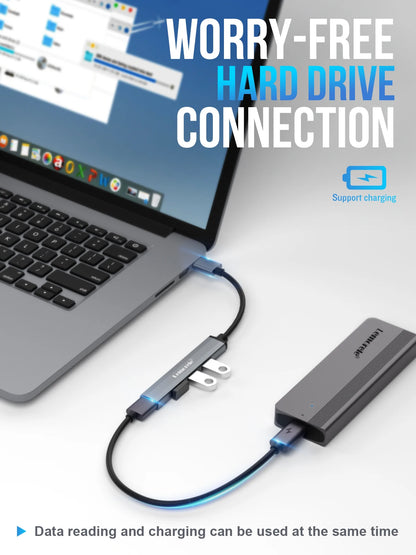 Hub USB Lemorele de Longo Alcance (120cm) com 4 Portas – Alumínio e Conexão Rápida