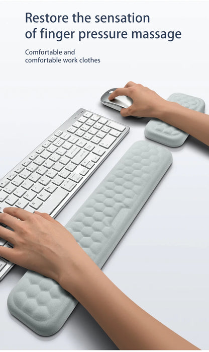 Apoio de pulso para teclado e mouse em espuma viscoelástica, suporte ergonômico para as mãos, ideal para notebooks e laptops.