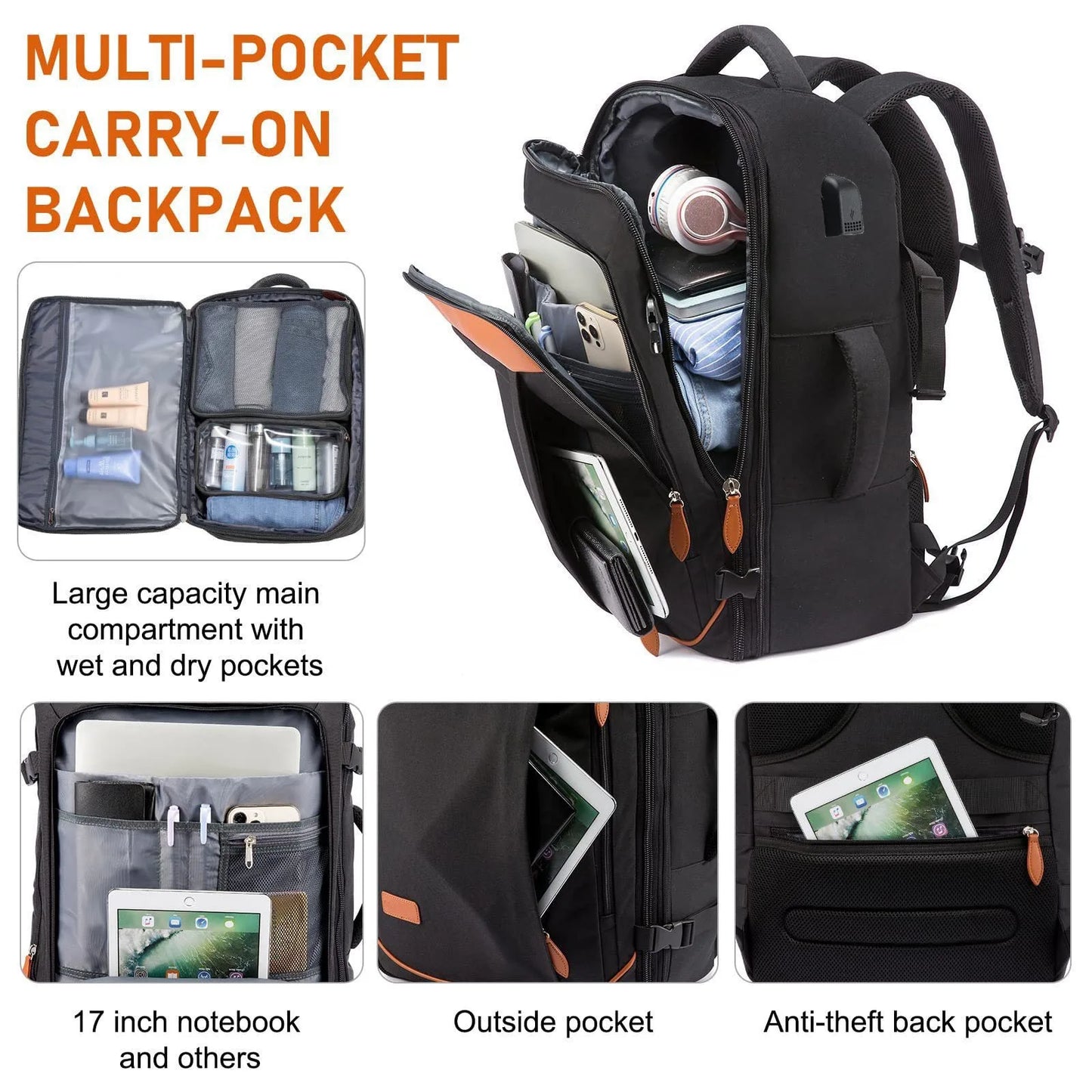 Mochila de Viagem Expansível Tipo Mala MOZHI (Acompanha 4 Organizadores)