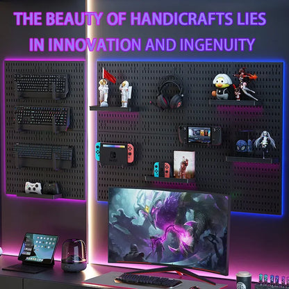 Painel Pegboard Gamer Organizador de Parede – Kit Completo com Suportes, Prateleiras e Ganchos para Setup