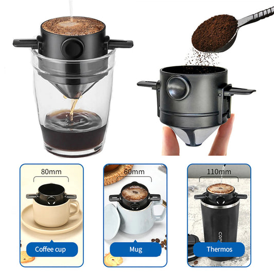 Kit Cafeteira Portátil Pour Over com Filtro Retrátil Inox e Caneca