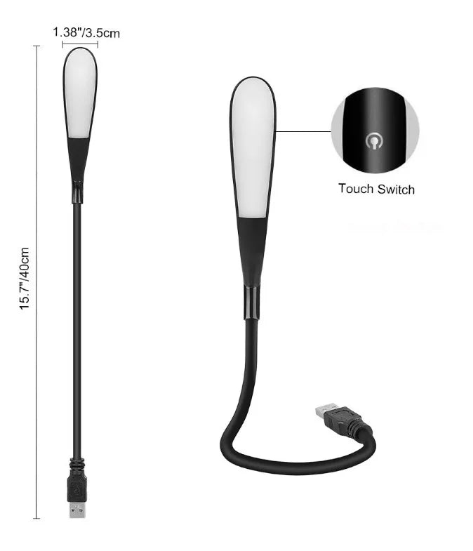 Luminária de Mesa LED USB Flexível POCKETMAN – Mini Lâmpada para Teclado de Notebook, Sensor Touch Dimerizável e Haste Ajustável para Power Bank e PC