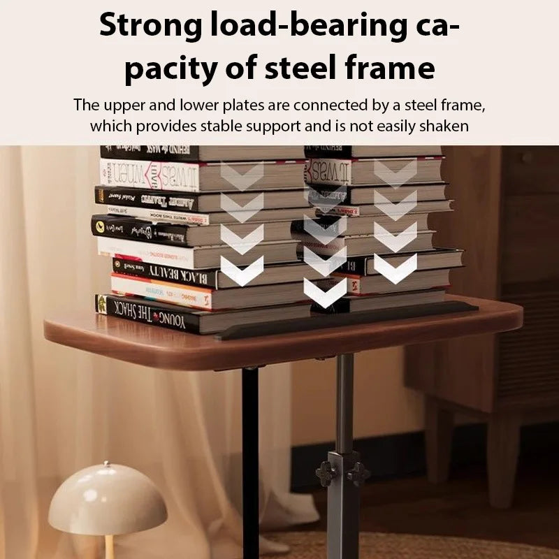 Mesa Lateral de Apoio com Ajuste de Altura e Rodinhas para Sofa e Cama