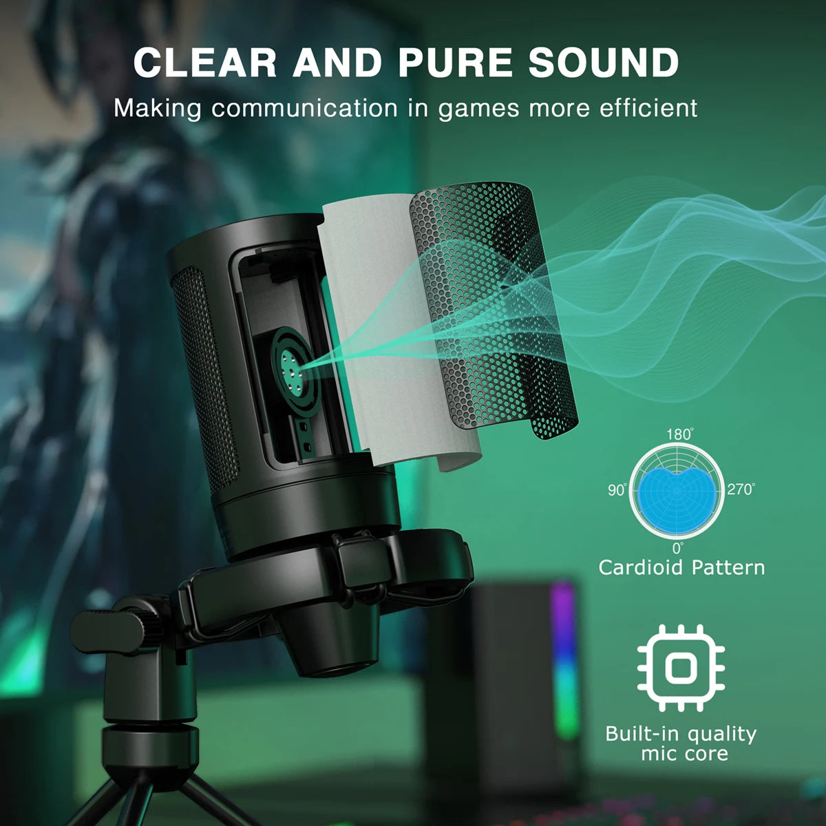 Microfone Gamer FIFINE AmpliGame A2 USB RGB Condensador Cardioide com Mute Touch