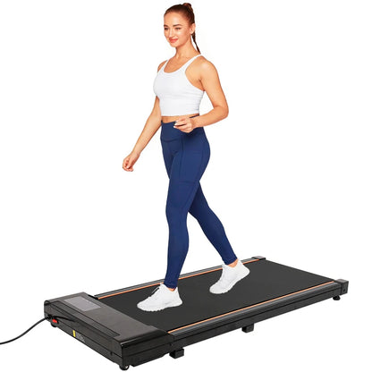Esteira Ergonômica Compacta Under Desk Walking Pad – Design Ultra-Fino sem Alça, Inclinação Ajustável e Tração Mecânica para Exercícios em Home Office