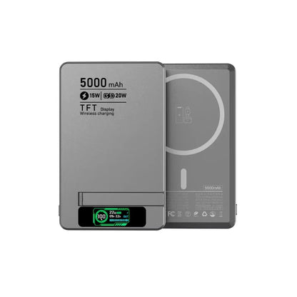 Carregador Portátil Power Bank Magnético 3 em 1 luxuglow – Carregamento Rápido Sem Fio (15W), Saída USB-C (20W), Suporte Retrátil e Display Digital para iPhone, Apple Watch e AirPods
