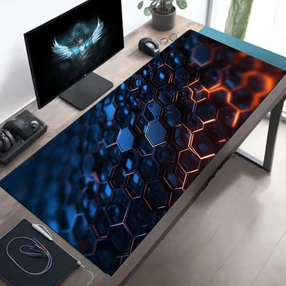 Desk Mat Gamer Gradiente Neon XXL – Mouse Pad Speed com Borda Costurada