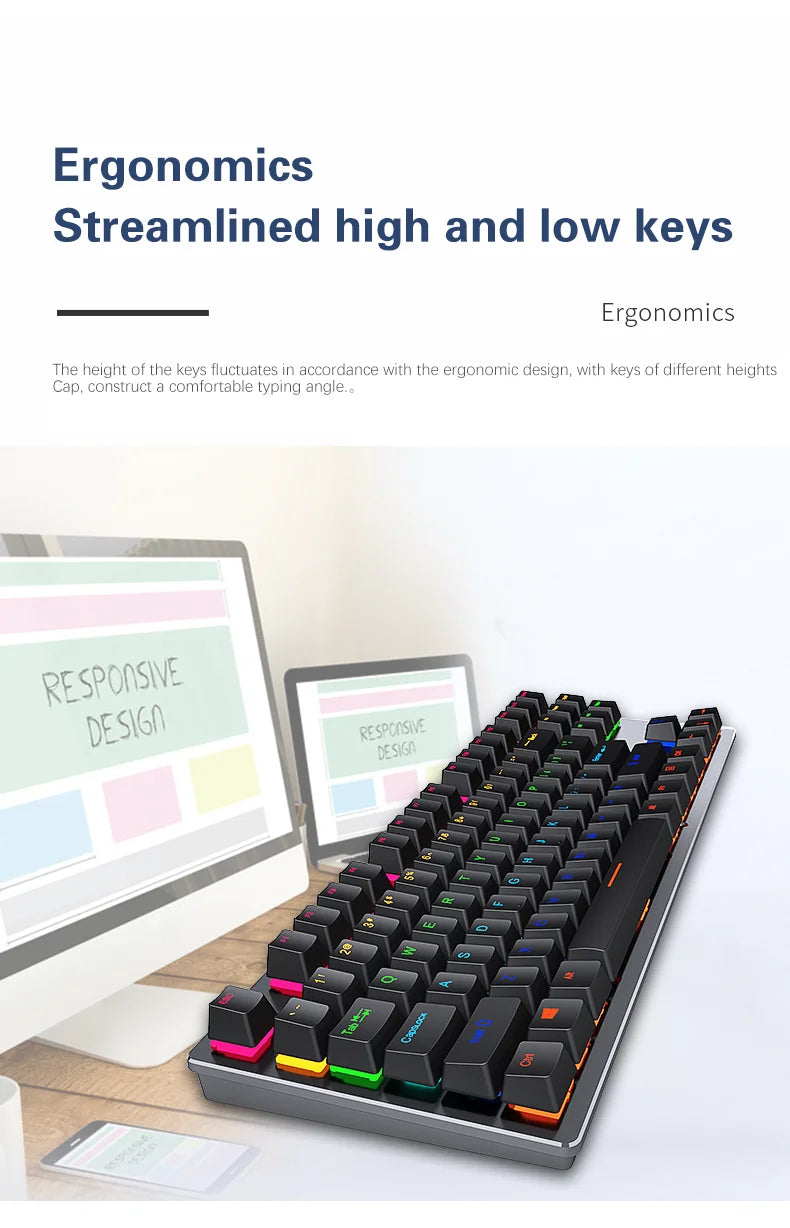AyeBeau — Teclado Mecânico Gamer RGB 87 Teclas