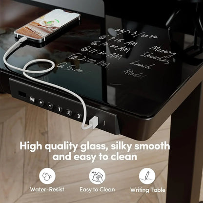 Mesa Ergonômica Elevatória Elétrica com Tampo de Vidro Inteiriço de 55" e Gavetas Integradas
