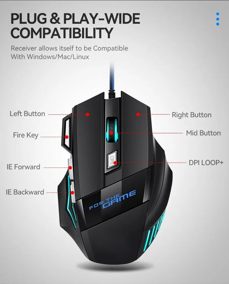 Mouse Gamer RGB 5500 DPI — 7 Botões