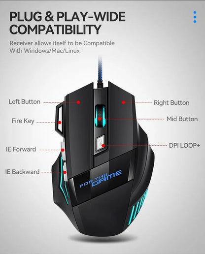 Mouse Gamer RGB 5500 DPI — 7 Botões
