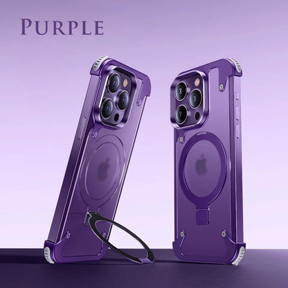 Capa Magnética Sem Bordas com Suporte em Liga de Alumínio para iPhone