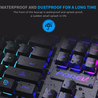 Kit Teclado Mecânico Gamer 104 Teclas Retroiluminado Rainbow e Mouse Com Fio – À Prova de Respingos