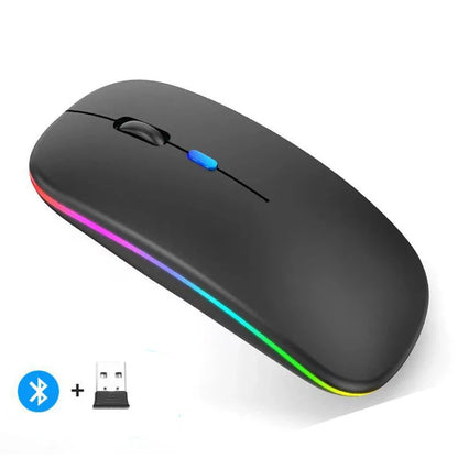Mouse Sem Fio Recarregável Dual Mode (Bluetooth 5.2 + 2.4GHz) – Clique Silencioso e LED