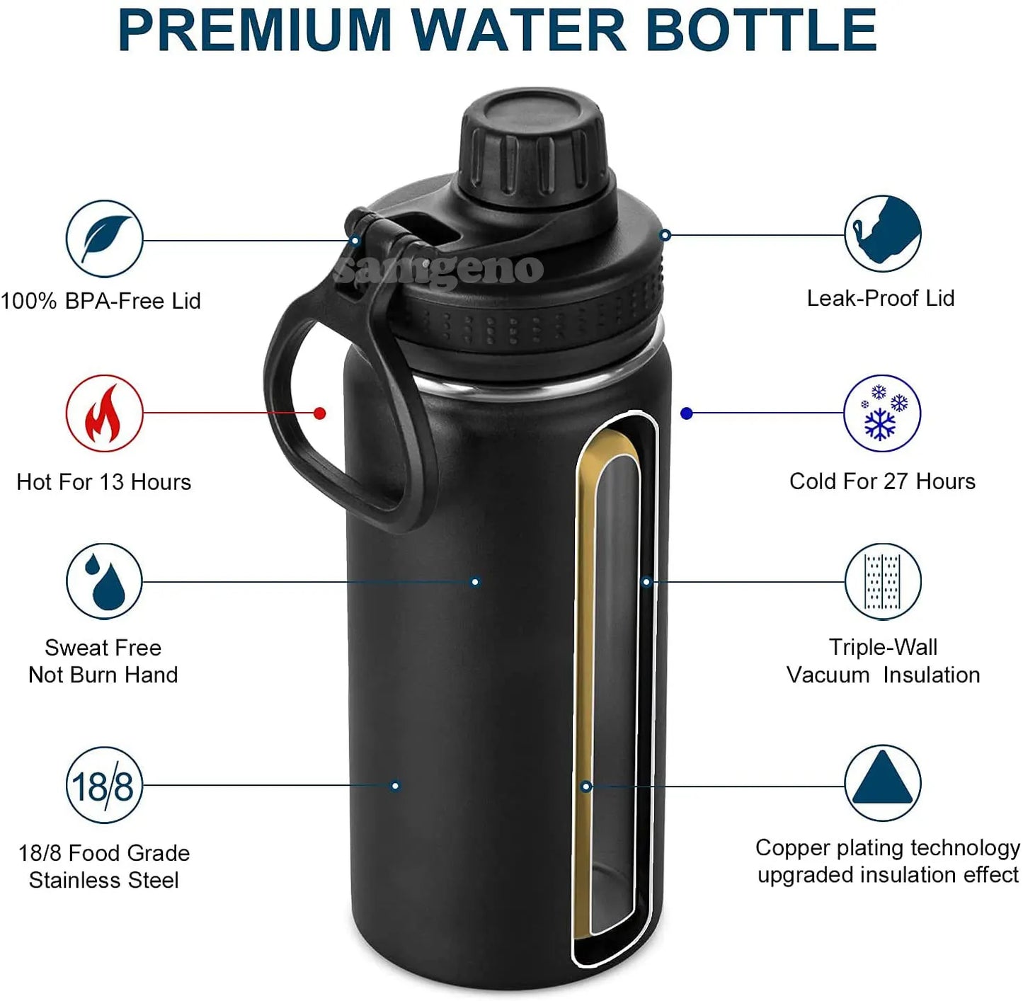 Garrafa Térmica Esportiva em Aço Inox 1000ml / 32oz Isolada a Vácuo com Tampa de Bico Hermética e Boca Larga