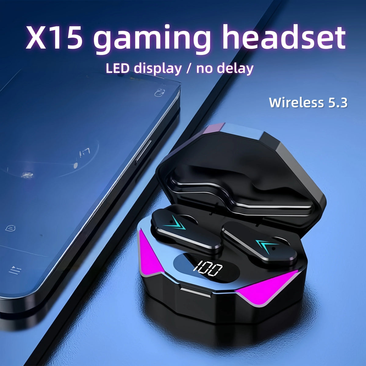 X15 TWS — Fone Bluetooth 5.3 Gamer com Display LED