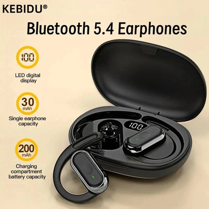 Fone de Ouvido Sem Fio Bluetooth 5.4 OWS Kebidu – Gancho Auricular Esportivo, Cancelamento de Ruído ENC e Bateria de até 20 Horas