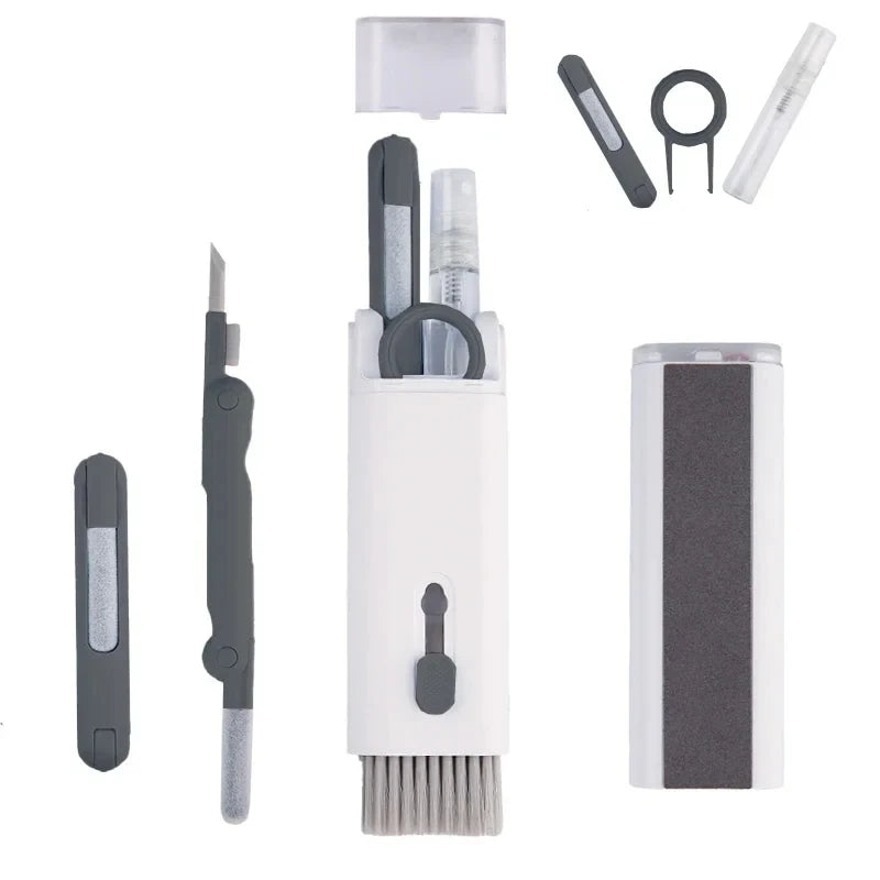 Kit de Limpeza Eletrônica 7 em 1 – Escova Multifuncional e Extrator de Teclas para Teclado, Notebook e Fones