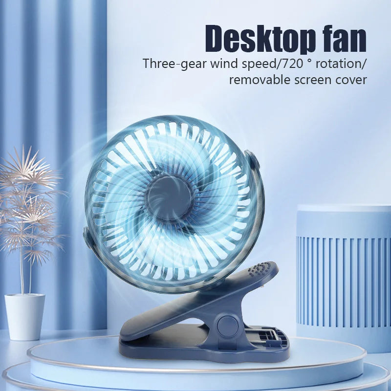 Mini Ventilador Portátil de Clipe e Mesa HAOYUNMA 3 Velocidades com Ajuste 720°