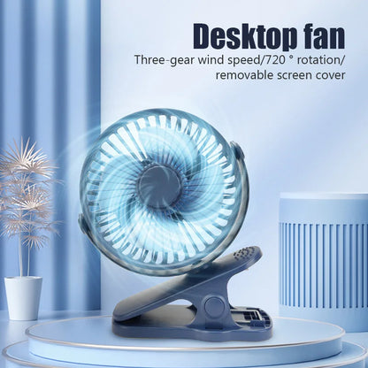 Mini Ventilador Portátil de Clipe e Mesa HAOYUNMA 3 Velocidades com Ajuste 720°