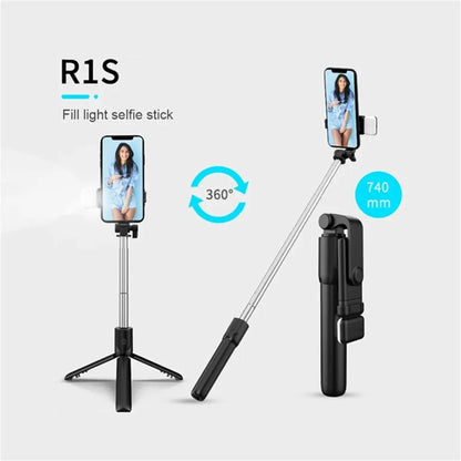 AILEHKUO R1 — Bastão de Selfie com Tripé, Bluetooth e Luz LED