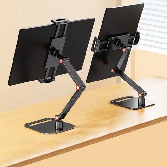 Suporte de Mesa Articulado para Monitor Portátil e Tablet – Base de Alumínio com Rotação 360° e Braço Dobrável Ajustável