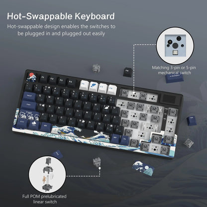 Teclado Mecânico Gamer Womier 75% – Tela OLED Integrada, Layout Gasket Mounted, Keycaps PBT Pudding, RGB Backlit e Switch Full Hot-Swappable