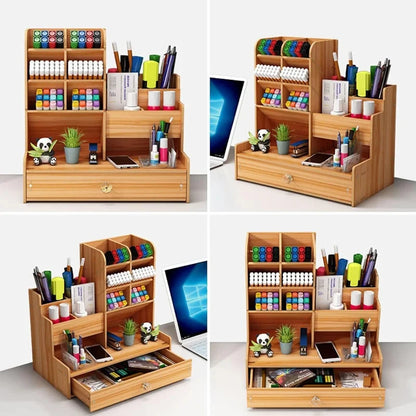 Organizador de Mesa em Madeira Modular DIY com Porta-Canetas e Gaveta Integrada