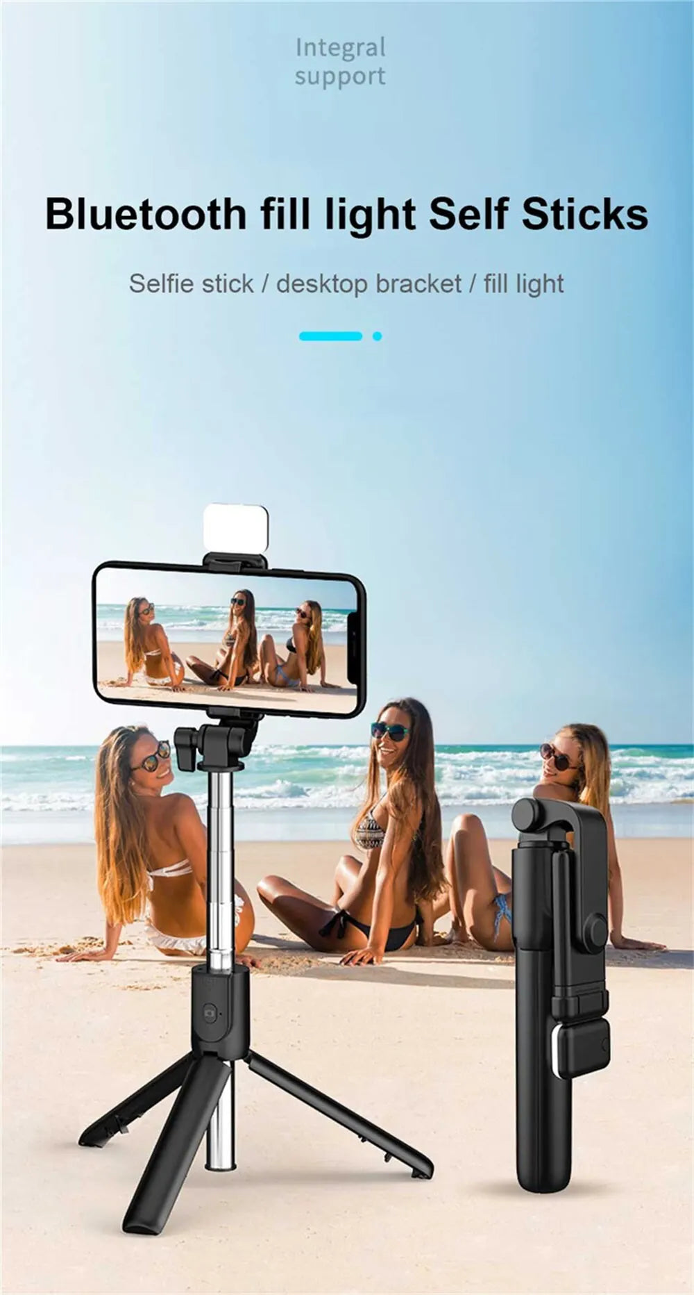 AILEHKUO R1 — Bastão de Selfie com Tripé, Bluetooth e Luz LED