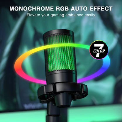 Microfone Condensador USB RGB AmpliGame A2 – Microfone de Mesa com Botão Touch-Mute, Suporte Tripé Integrado e Redução de Ruído para Streamers, Gamers, PC e PS5