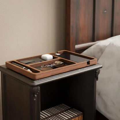 Organizador de Mesa Multifuncional em Madeira Maciça – Caixa Organizadora com Divisórias para Smartphone, Fones de Ouvido e Acessórios de Escritório