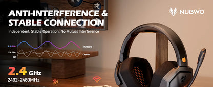 NUBWO G06 — Headset Gamer Sem Fio 2.4GHz + Bluetooth 5.3