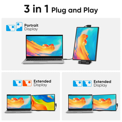 Monitor Portátil Gamer Dopesplay 14" IPS Full HD – Segunda Tela 1200P HDR10, Conexão Inteligente Tipo-C Plug & Play, Proporção 16:10 e Tela Fosca para Notebook, Xbox, PS5 e Switch