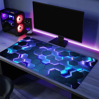 Desk Mat Gamer Gradiente Neon XXL – Mouse Pad Speed com Borda Costurada