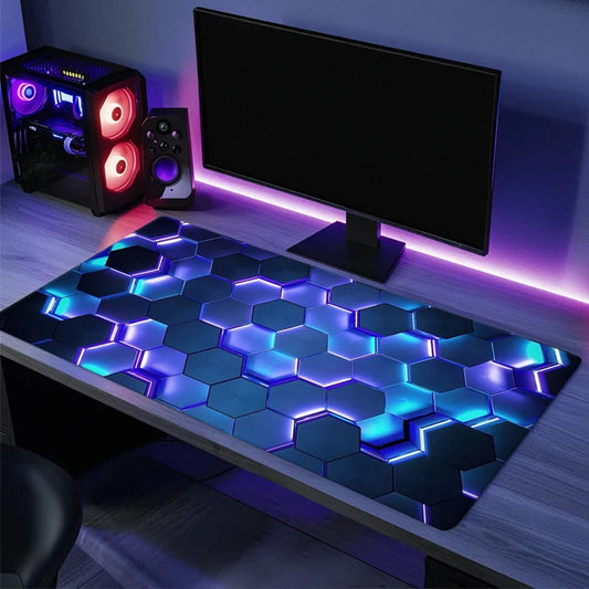 Desk Mat Gamer Gradiente Neon XXL – Mouse Pad Speed com Borda Costurada