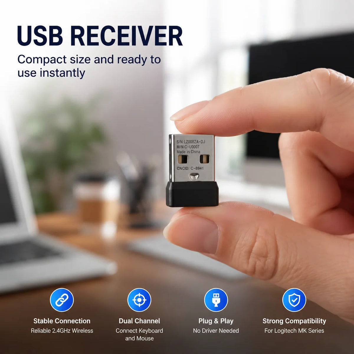 Receptor USB para Logitech MK Series — 2.4GHz