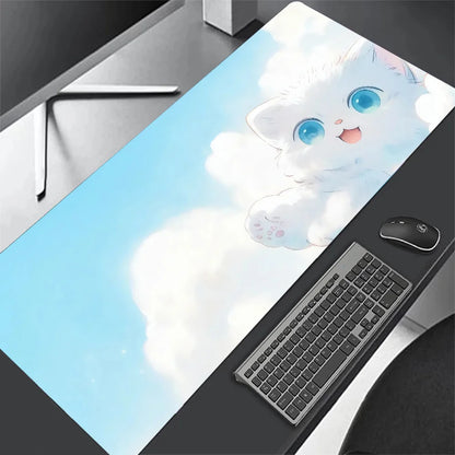 Tapete de teclado Black Cat Clouds com entrega rápida, trava de borda, extenso, kawaii, rosa e roxo, para proteção de mesa de escritório, tamanho XXL.