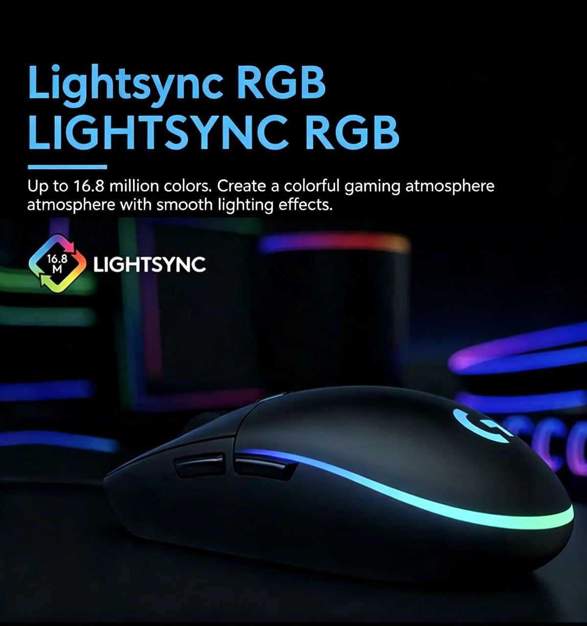 Mouse Gamer Logitech G102 USB com 8000 DPI, 6 Botões Programáveis e RGB
