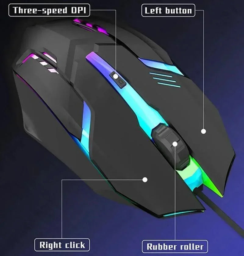Mouse Gamer Ergonômico USB com RGB — 1600 DPI