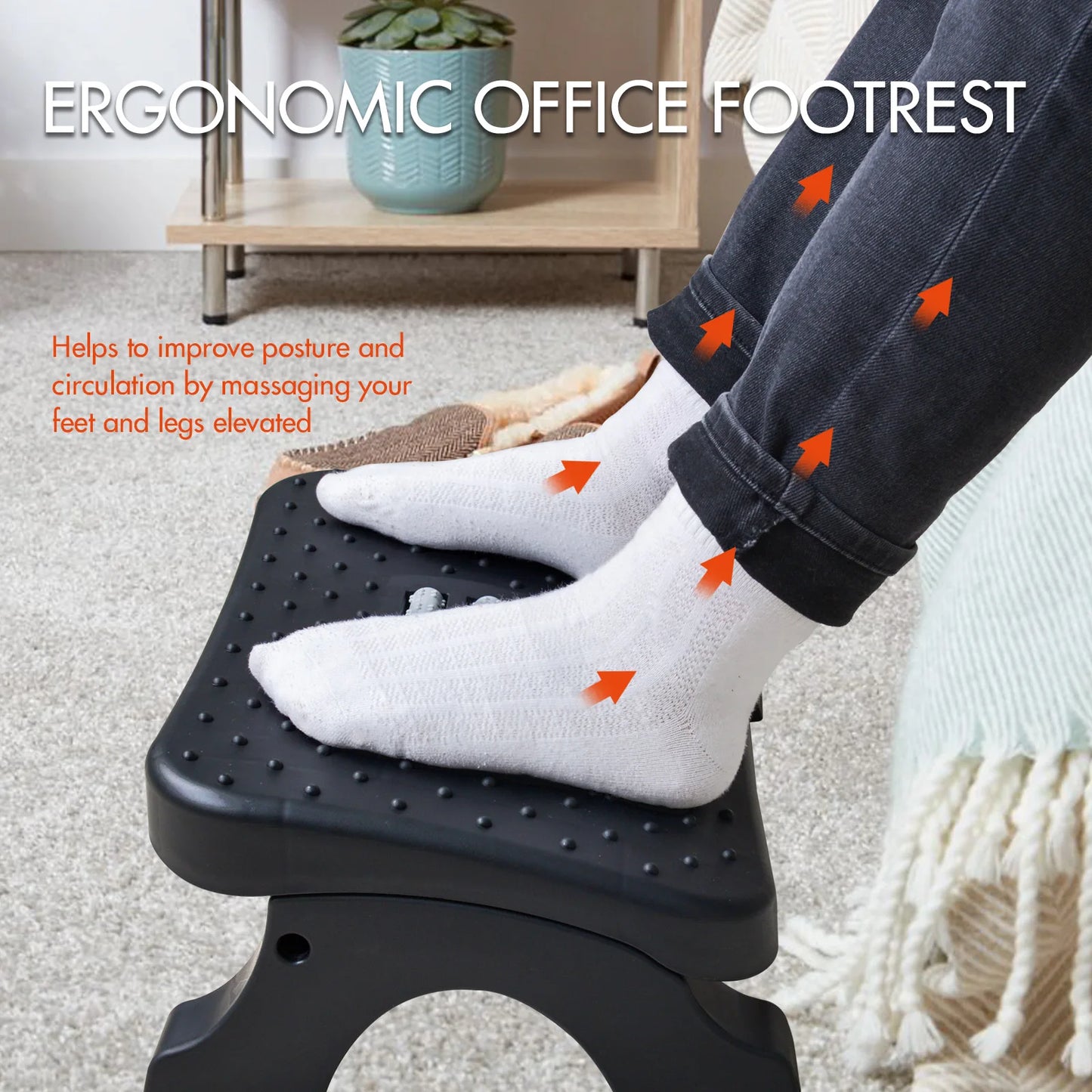 Apoio de Pés Ergonômico para Baixo da Mesa com Rolos de Massagem – Suporte Antiderrapante para Correção de Postura e Alívio de Dores