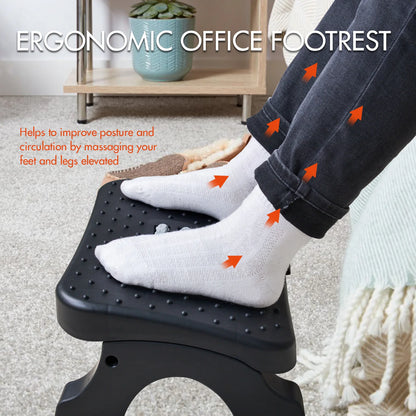 Apoio de Pés Ergonômico para Baixo da Mesa com Rolos de Massagem – Suporte Antiderrapante para Correção de Postura e Alívio de Dores