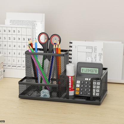 Organizador de Mesa de Metal Aramado Preto – Organizador Multifuncional com 3 Compartimentos