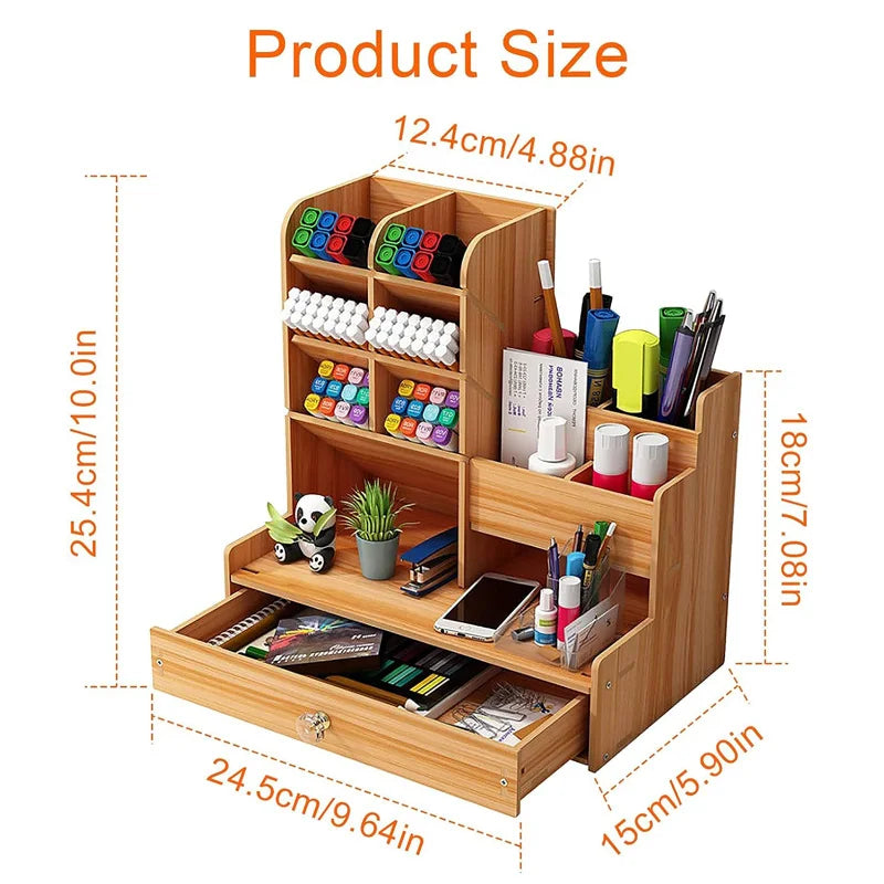 Organizador de Mesa em Madeira Modular DIY com Porta-Canetas e Gaveta Integrada